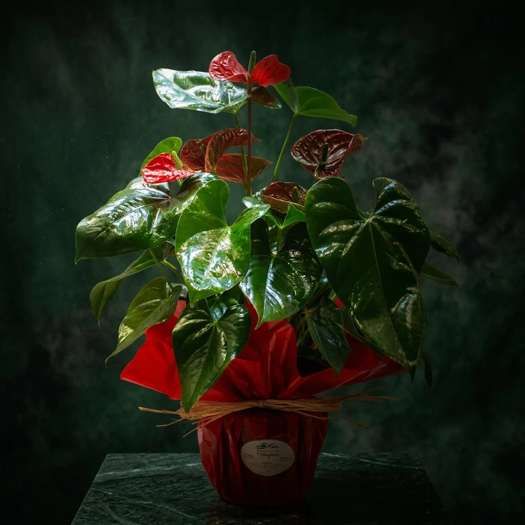 Red Anthurium on a dark background