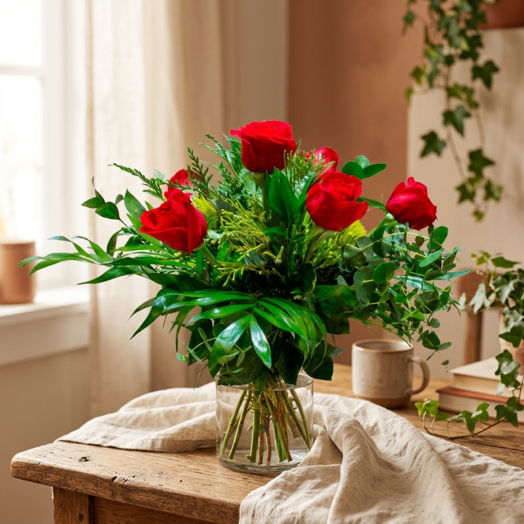 Bouquet 6 rosas rojas