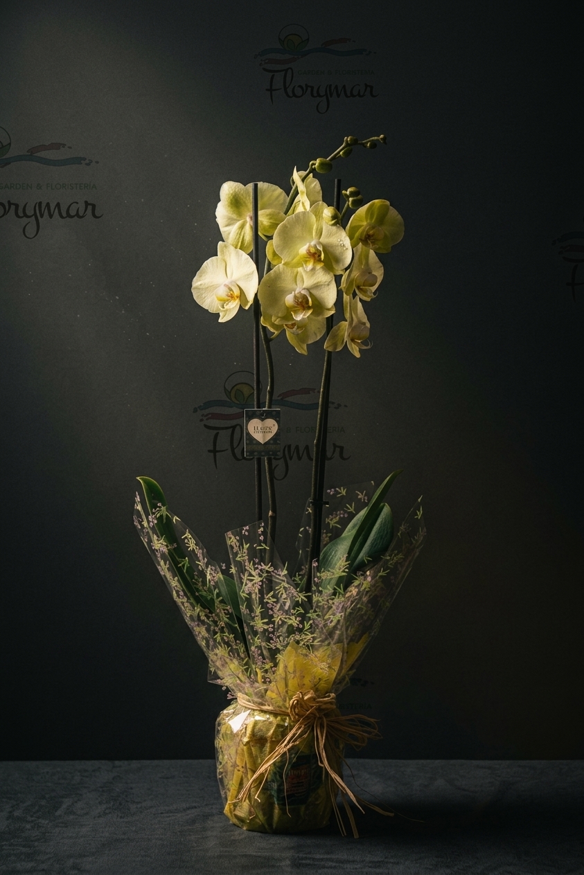 Orquídea Amarilla + Cubremaceta de cerámica - Imagen 2