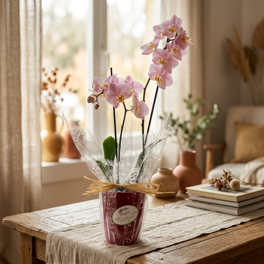 Orquídea colores variados + Cubremaceta de cerámica