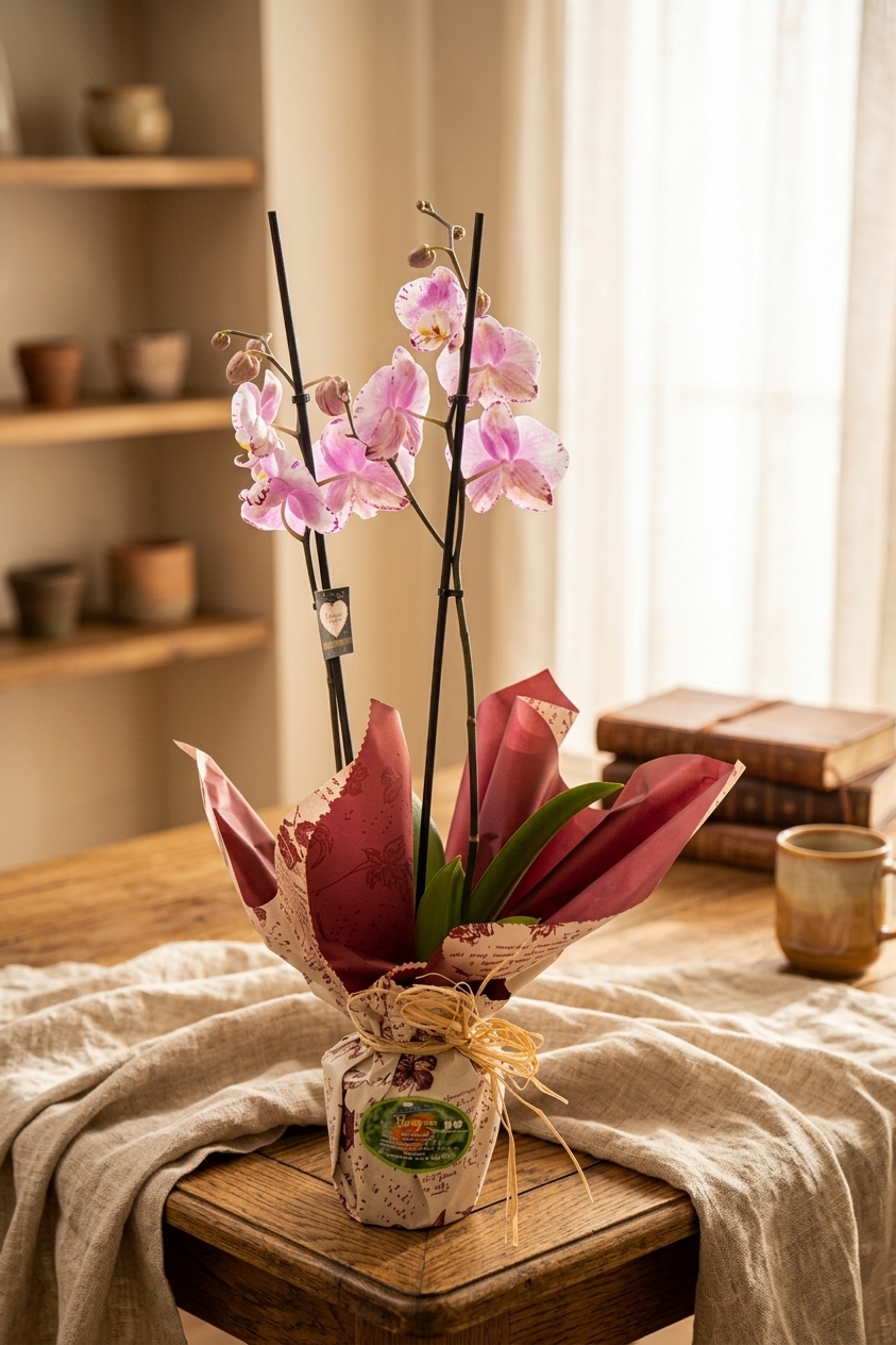 Orquídea Morada + Cubremaceta de cerámica