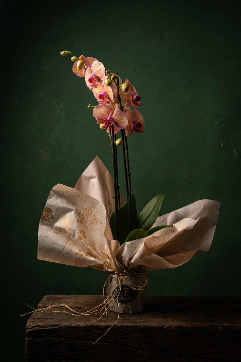 Orquídea Naranja + Cubremaceta de cerámica - Imagen 2
