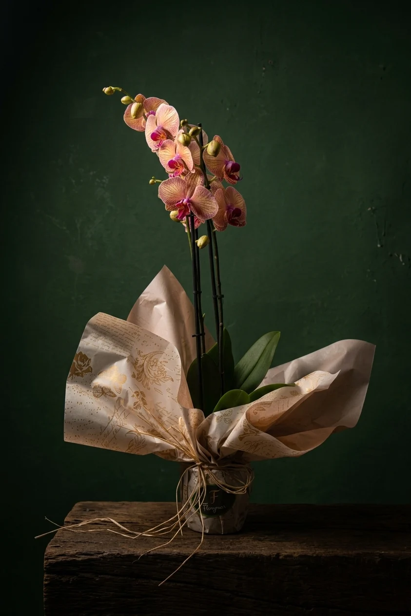 Orange orchid in a ceramic pot cover - Image 2