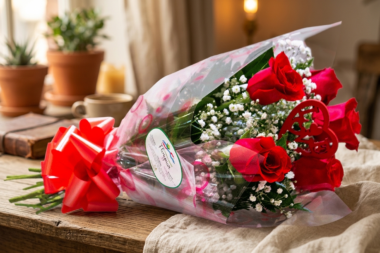 Ramo de 6 Rosas Rojas + Pick LOVE
