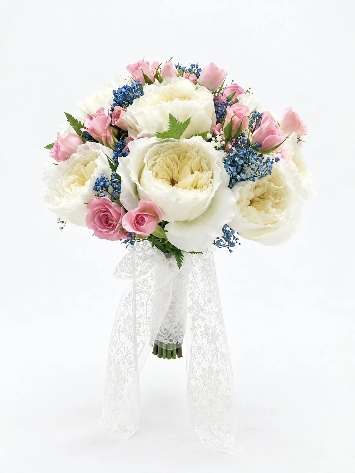 Bridal bouquet of white and pink roses